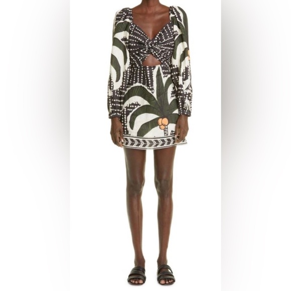 Johanna Ortiz Tropical Linen Mini Dress in green white size 6 - Picture 3 of 11